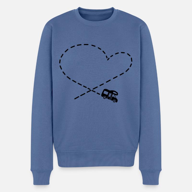 Camping-car Camping Coeur - Pull Premium bio Homme - bleu pigeon