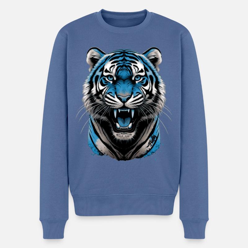 Tigre Bleu 💙 - Pull Premium bio Homme - bleu pigeon