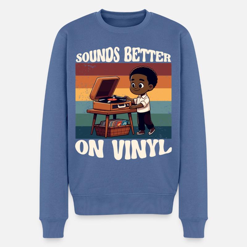 sounds better on vinyl - retro comic musik music - Männer Premium Bio Pullover - Taubenblau