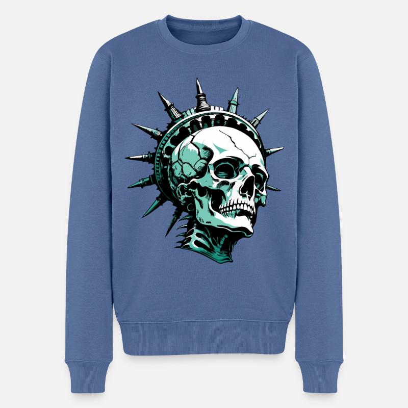 Liberty Skull // Totenkopf Freiheitsstatue FS0133 - Männer Premium Bio Pullover - Taubenblau