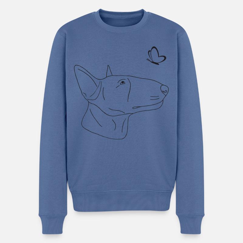 Bullterrier mit Schmetterling - Männer Premium Bio Pullover - Taubenblau