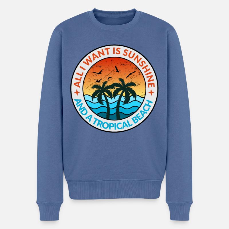 Vacances tropicales Soleil Mer Plage Palmier Parasol - Pull Premium bio Homme - bleu pigeon