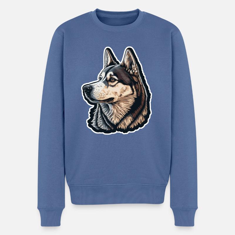 Chien Husky - Pull Premium bio Homme - bleu pigeon