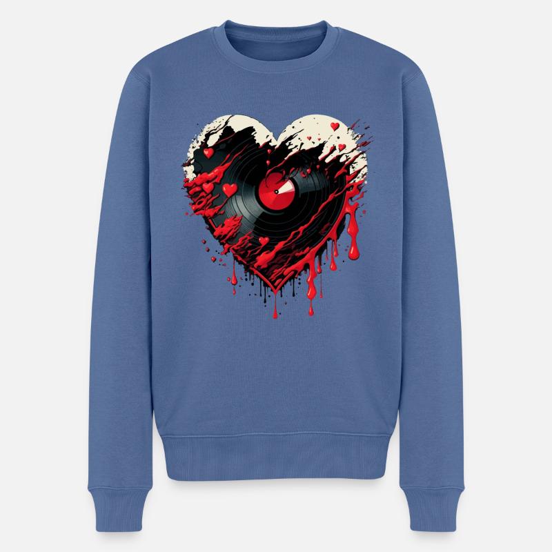 Schallplatten Liebe - Männer Premium Bio Pullover - Taubenblau
