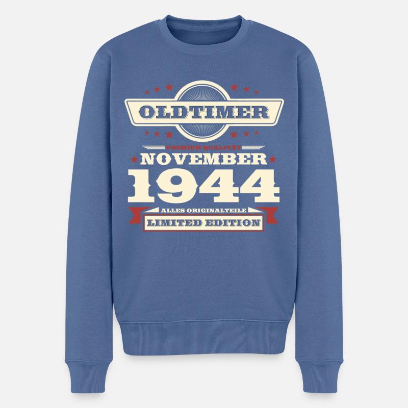 80. Geburtstag Oldtimer November Jahrgang 1944 - Männer Premium Bio Pullover - Taubenblau