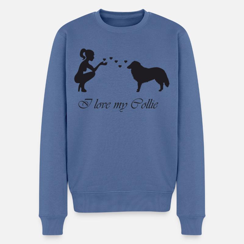 Collie mit Frau - Männer Premium Bio Pullover - Taubenblau