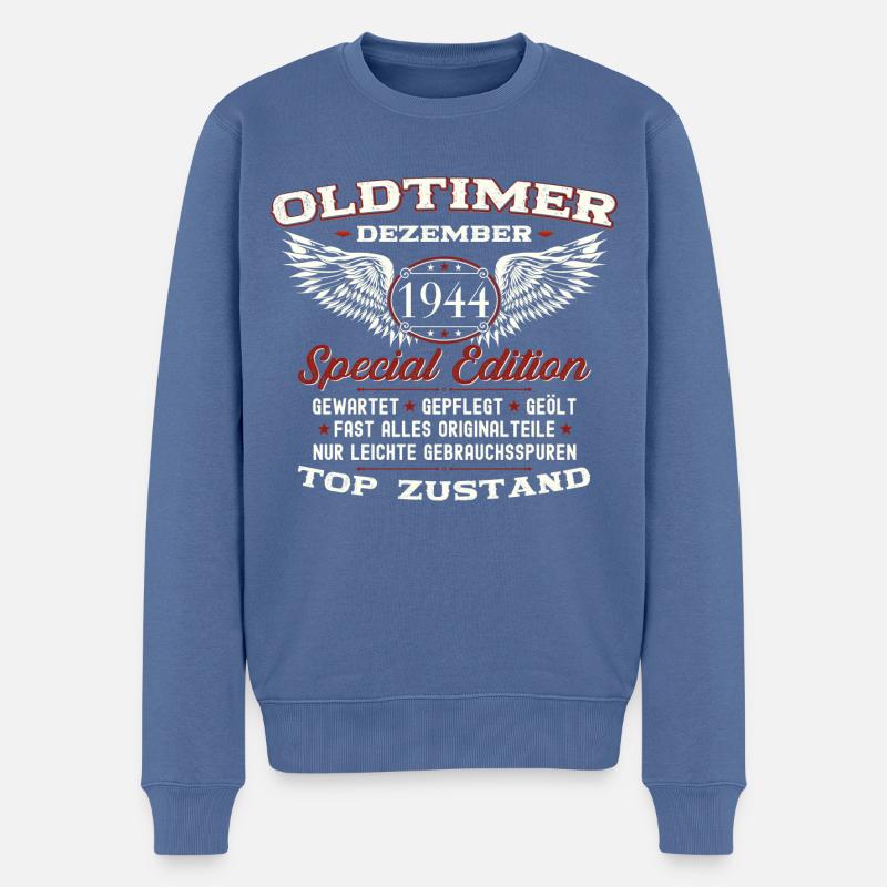 80. Geburtstag Oldtimer Dezember Jahrgang 1944 - Männer Premium Bio Pullover - Taubenblau