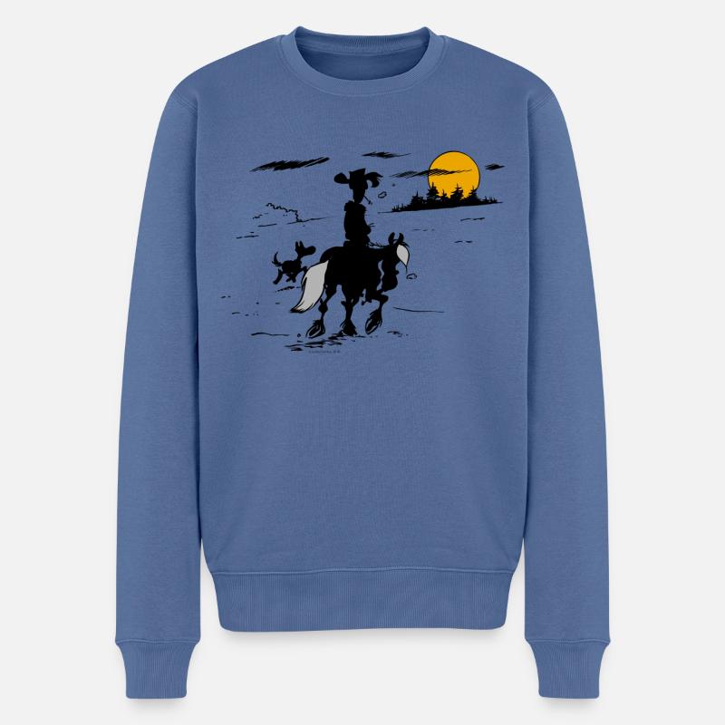 Lucky Luke Avec Jolly Jumper Et Rantanplan - Pull Premium bio Homme - bleu pigeon