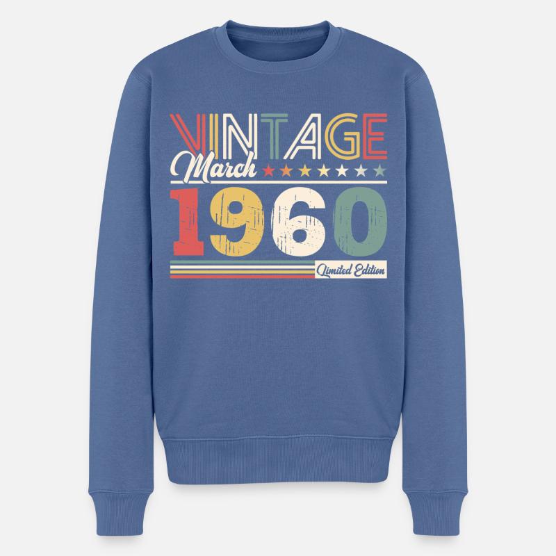 65. Geburtstag Geschenk Mann Vintage März 1960 - Männer Premium Bio Pullover - Taubenblau