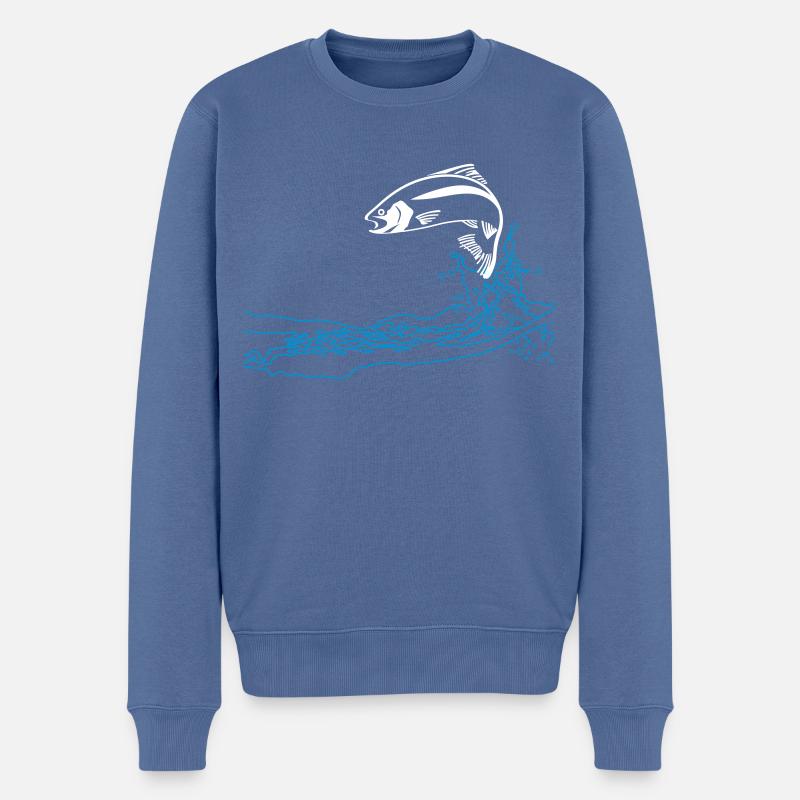 springende Forelle - Männer Premium Bio Pullover - Taubenblau