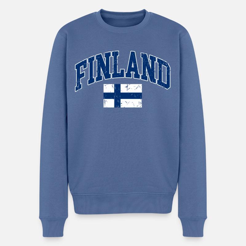 DRAPEAU FINLANDAIS - Pull Premium bio Homme - bleu pigeon