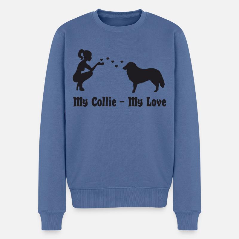Collie mit Frau - Männer Premium Bio Pullover - Taubenblau