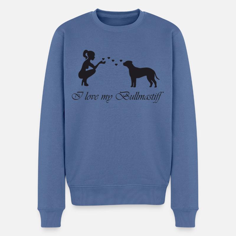 Bullmastiff mit Frau - Männer Premium Bio Pullover - Taubenblau