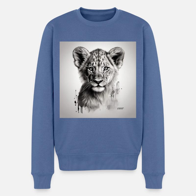 Löwenjunges Kunstskizze - Männer Premium Bio Pullover - Taubenblau