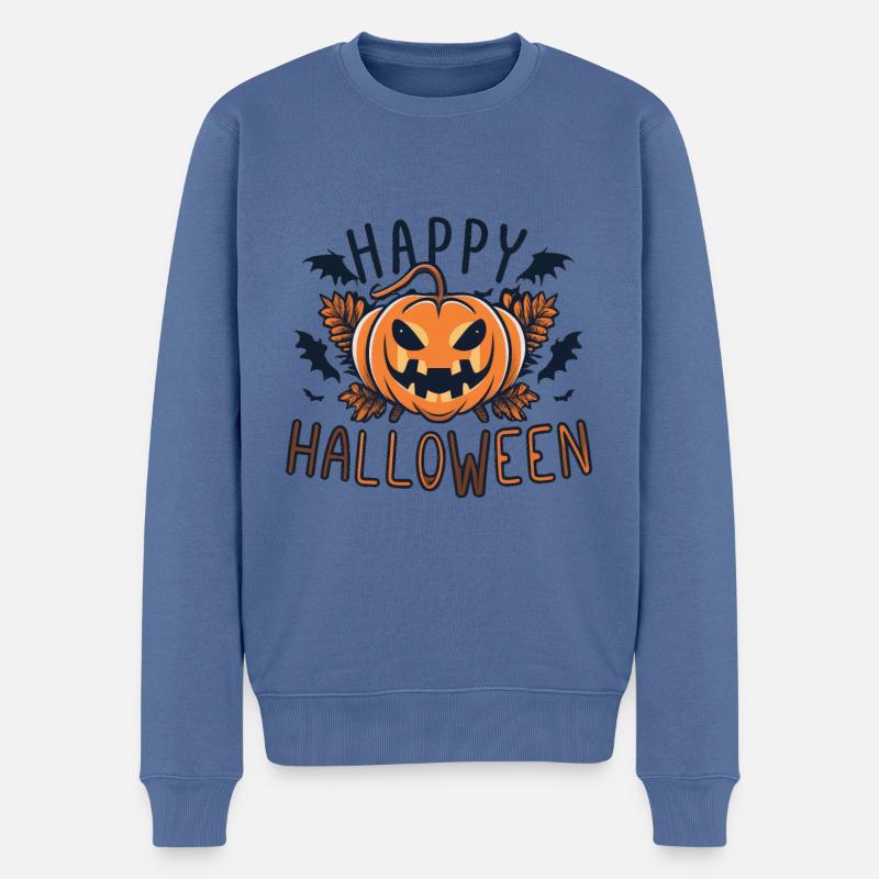 Happy Halloween Pumpkin - Männer Premium Bio Pullover - Taubenblau