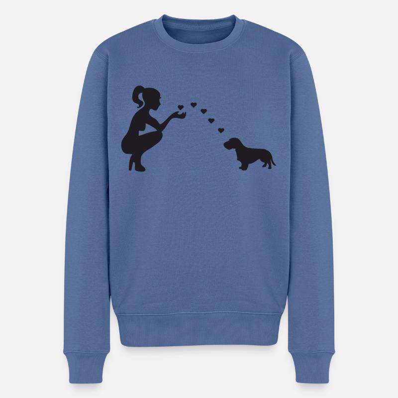Rauhaardackel mit Frau - Männer Premium Bio Pullover - Taubenblau