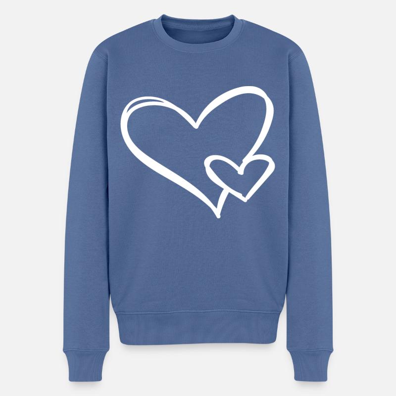 Weißes Herz - Männer Premium Bio Pullover - Taubenblau