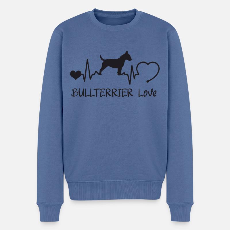 Bullterrier mit Herzschlag - Männer Premium Bio Pullover - Taubenblau