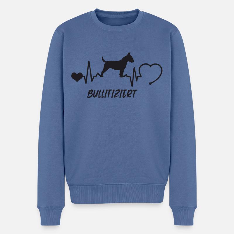 Bullterrier mit Herzschlag - Männer Premium Bio Pullover - Taubenblau
