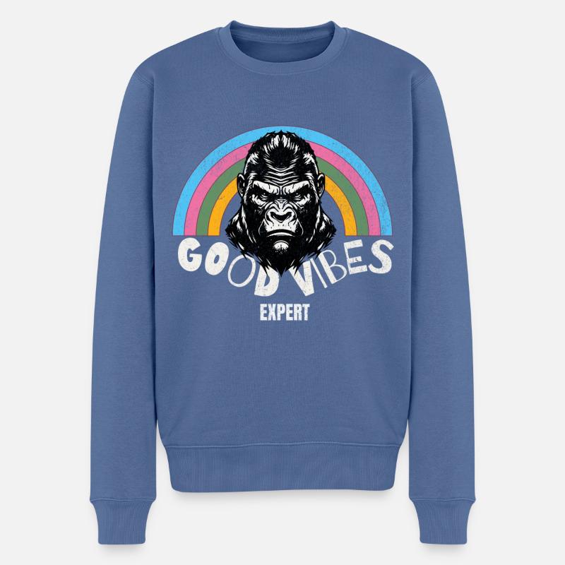 Experte für gute Laune im Gorilla - Männer Premium Bio Pullover - Taubenblau