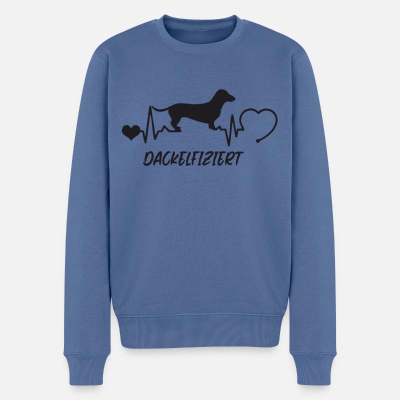 Dackel mit Herzschlag - Männer Premium Bio Pullover - Taubenblau