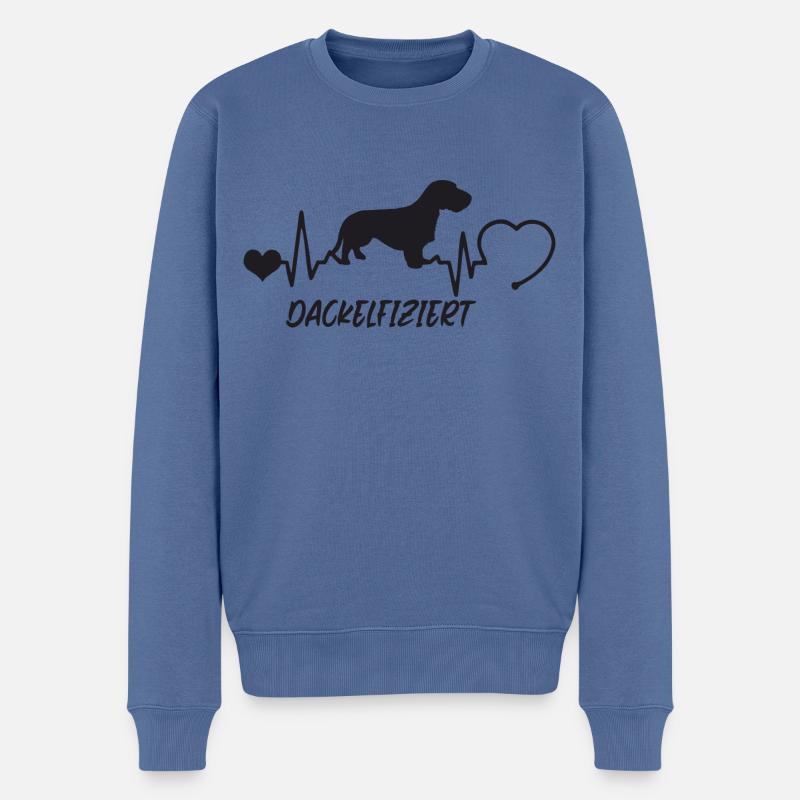 Rauhaardackel mit Herzschlag - Männer Premium Bio Pullover - Taubenblau