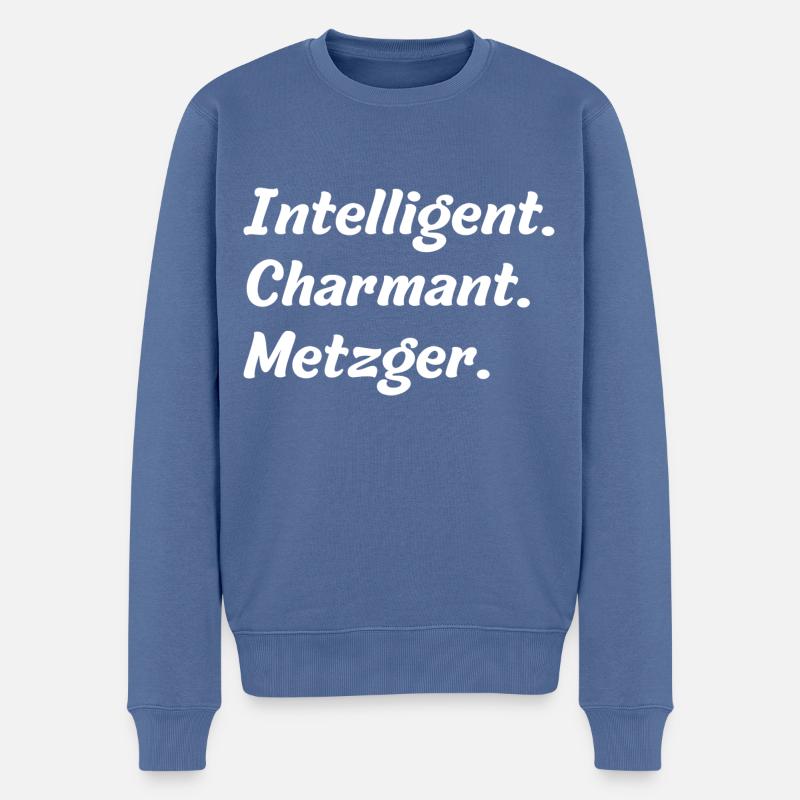 Intelligent. Charmant. Metzger - Männer Premium Bio Pullover - Taubenblau