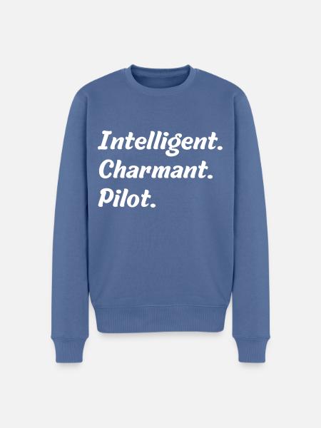 Intelligent. Charmant. Pilot - Männer Premium Bio Pullover - Taubenblau
