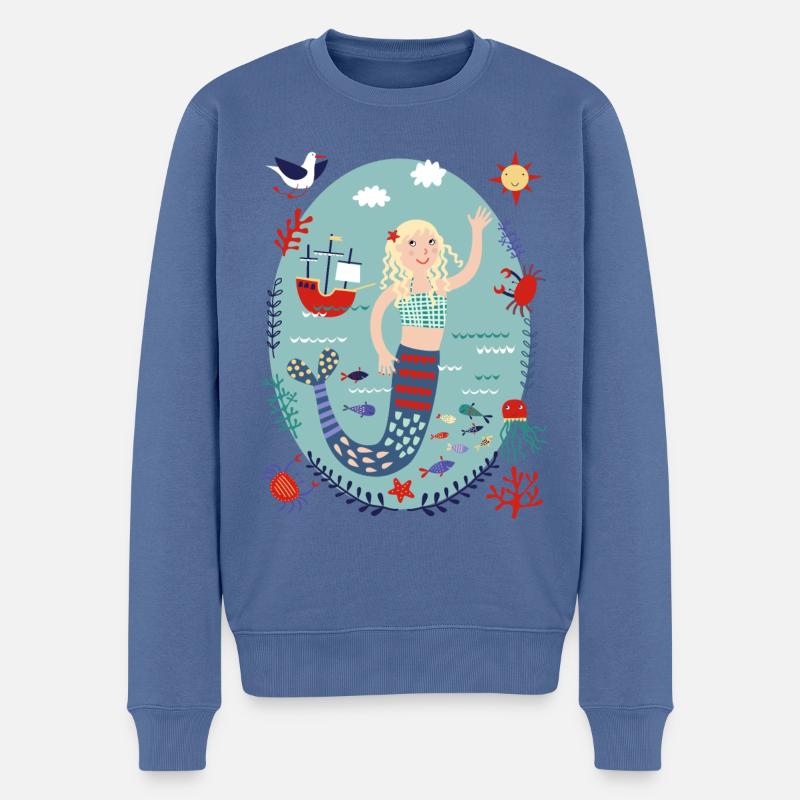 Meerjungfrau mit blonden Haaren - Männer Premium Bio Pullover - Taubenblau