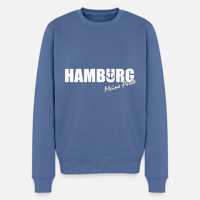Hamburg Perle - Männer Premium Bio Pullover - Taubenblau