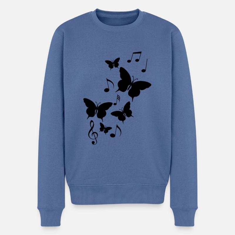 Papillons et notes de musique - Pull Premium bio Homme - bleu pigeon