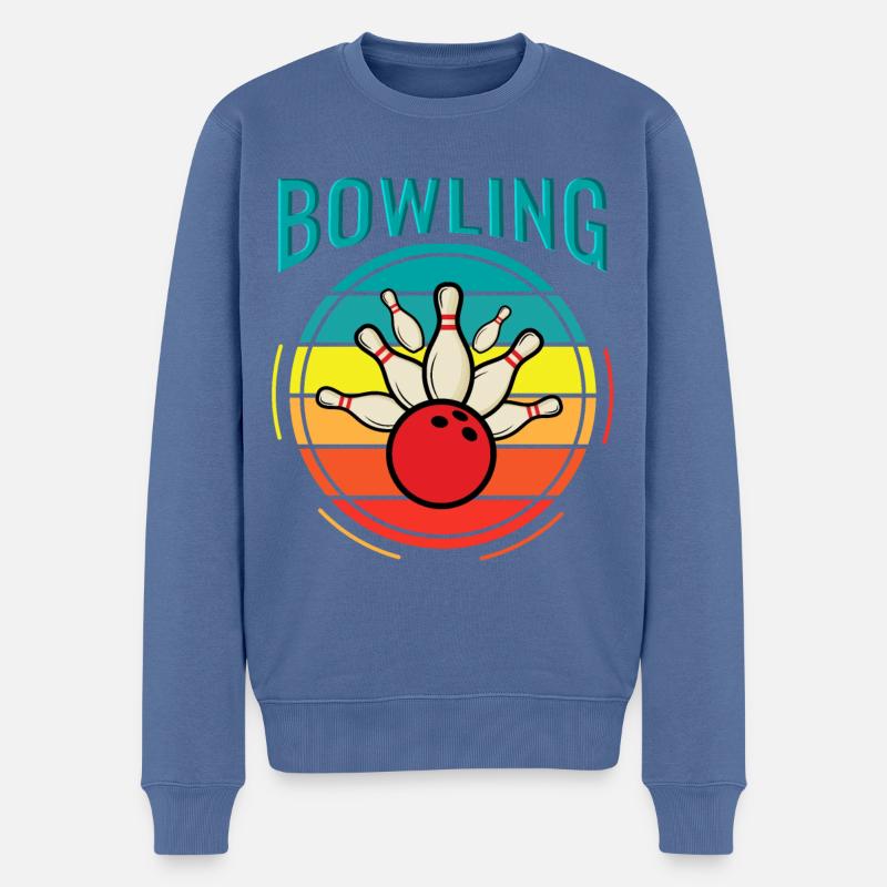 Bowling Retro - Männer Premium Bio Pullover - Taubenblau