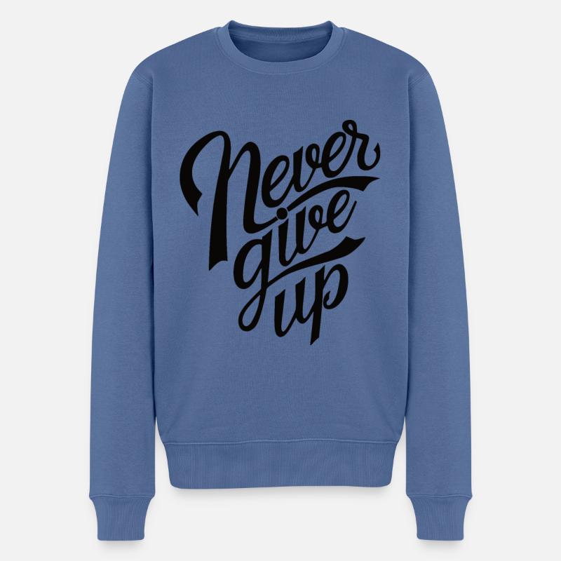 Never Give Up - Pull Premium bio Homme - bleu pigeon