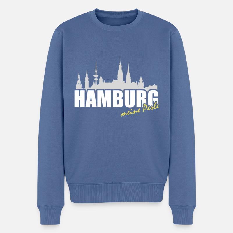 Hamburg Perle Skyline - Männer Premium Bio Pullover - Taubenblau