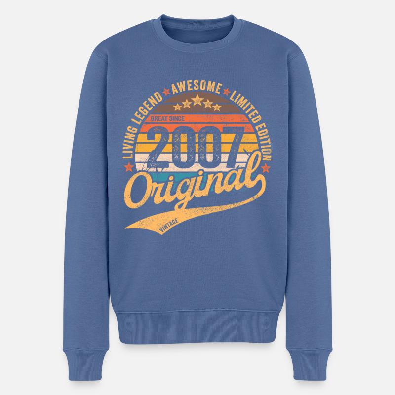 2007 Geburtstag Retro Vintage geboren im Jahr 2007 - Männer Premium Bio Pullover - Taubenblau