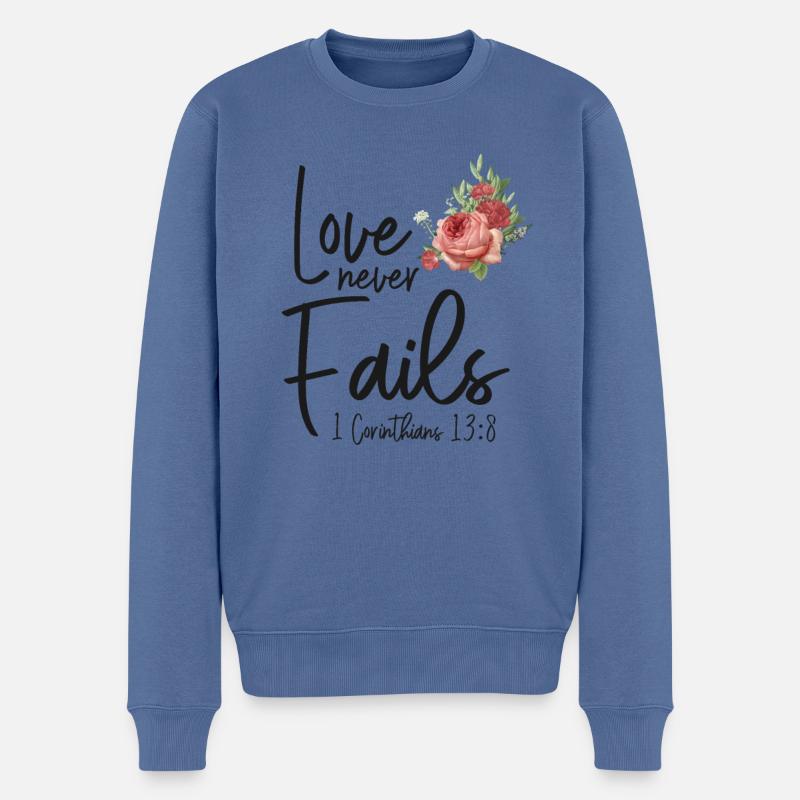 Christian Bible Verse Quote Rose - Männer Premium Bio Pullover - Taubenblau