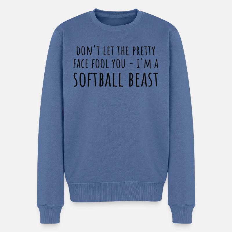 Softball Spruch Mädchen - Männer Premium Bio Pullover - Taubenblau