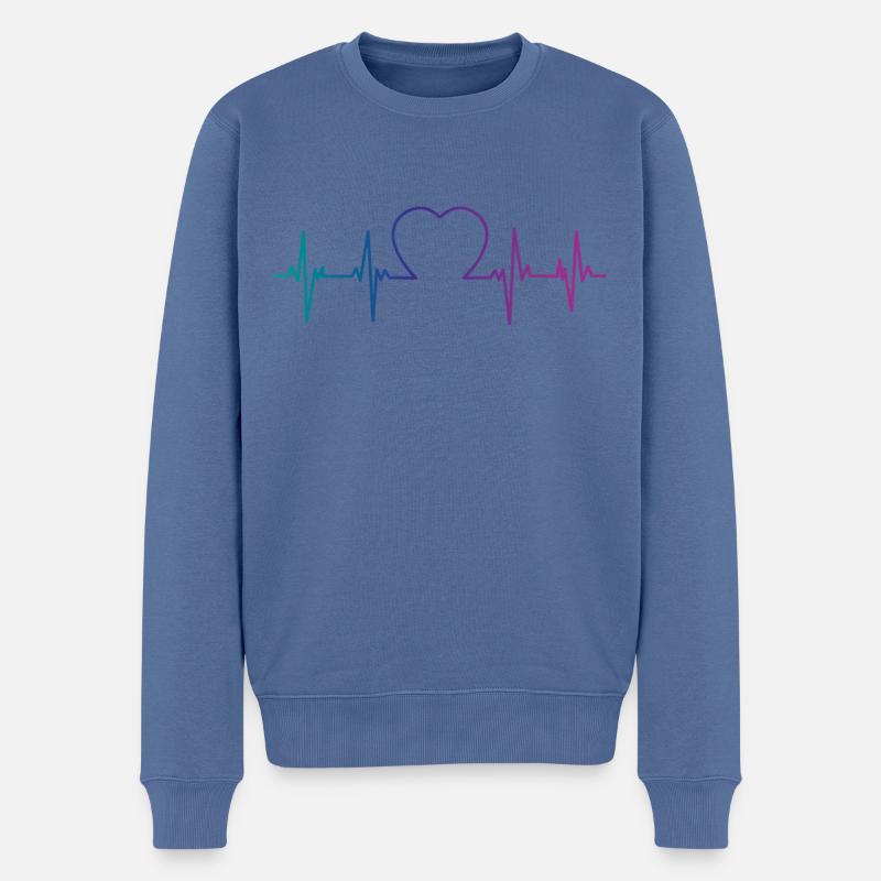 Bisexuel Bi Pride Flag Heartbeat - Pull Premium bio Homme - bleu pigeon