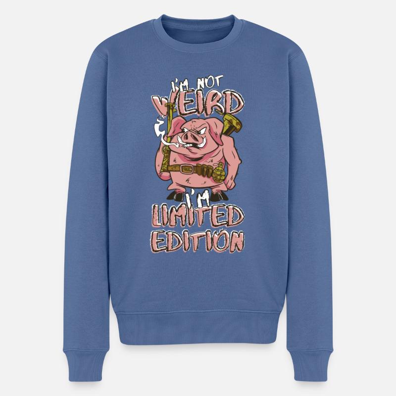 Cooles Cartoon Schwein - Limited Edition - Spruch - Männer Premium Bio Pullover - Taubenblau