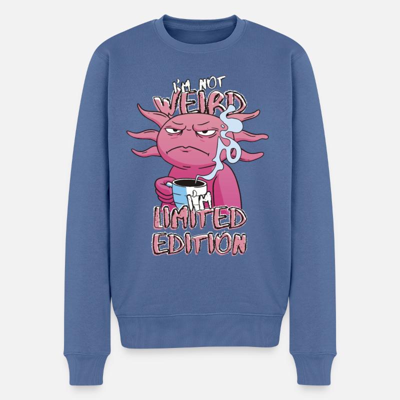 Genervter Cartoon Axolotl - Limited Edition Spruch - Männer Premium Bio Pullover - Taubenblau