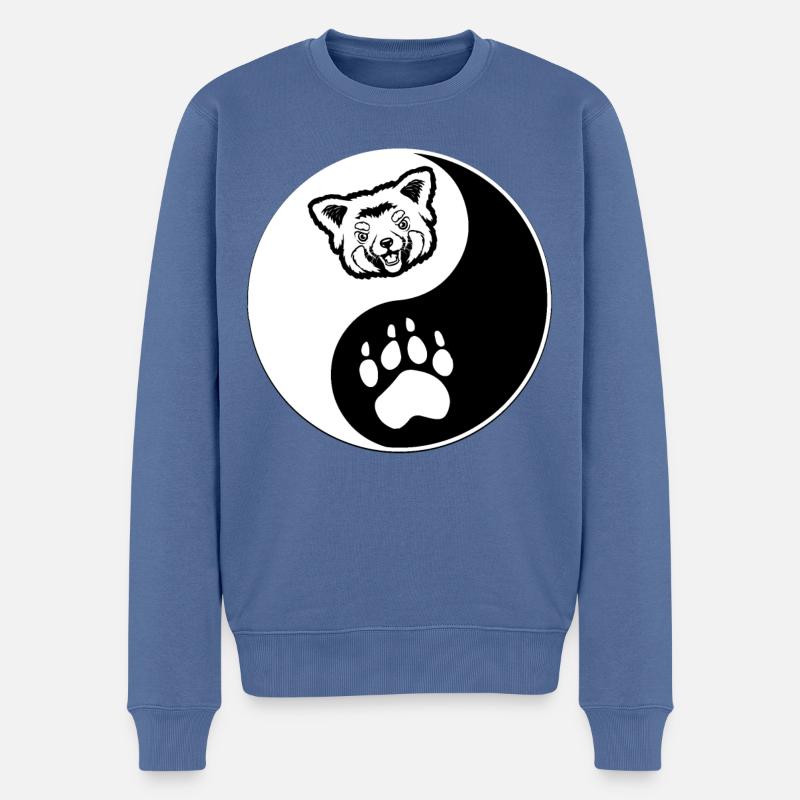 Panda rouge Ying Yang - Pull Premium bio Homme - bleu pigeon