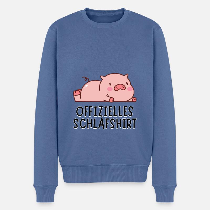 Offizielles Schlafshirt - Süßes Cartoon Schwein - Männer Premium Bio Pullover - Taubenblau