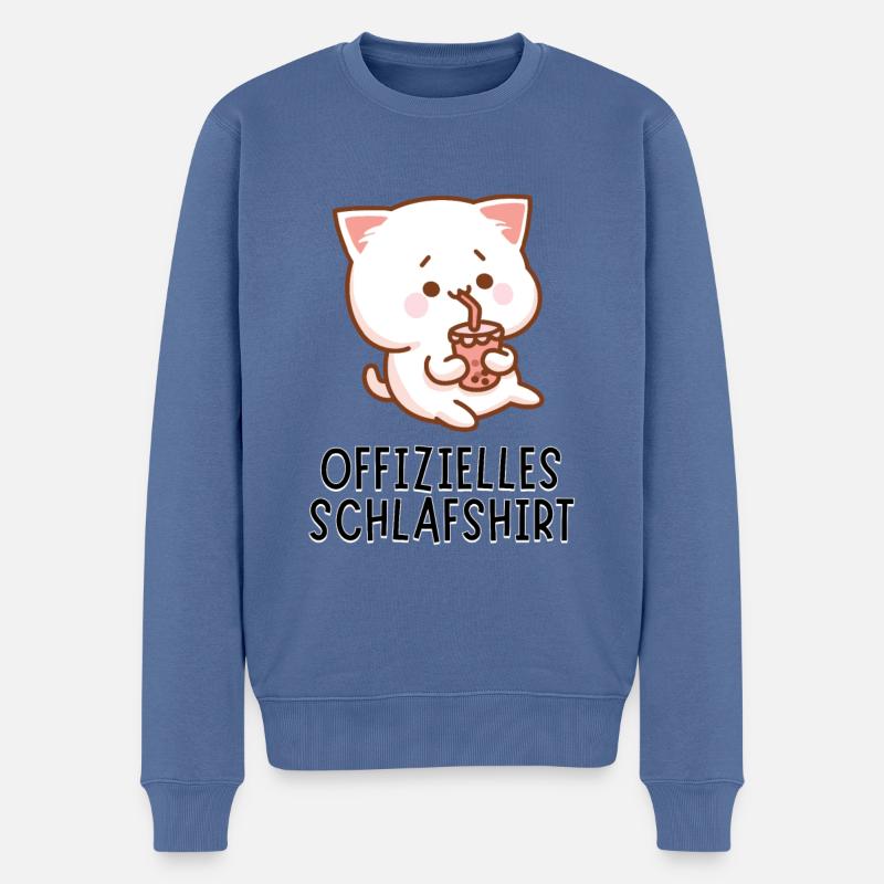 Offizielles Schlafshirt - Süßes Bubble Tea Katze - Männer Premium Bio Pullover - Taubenblau