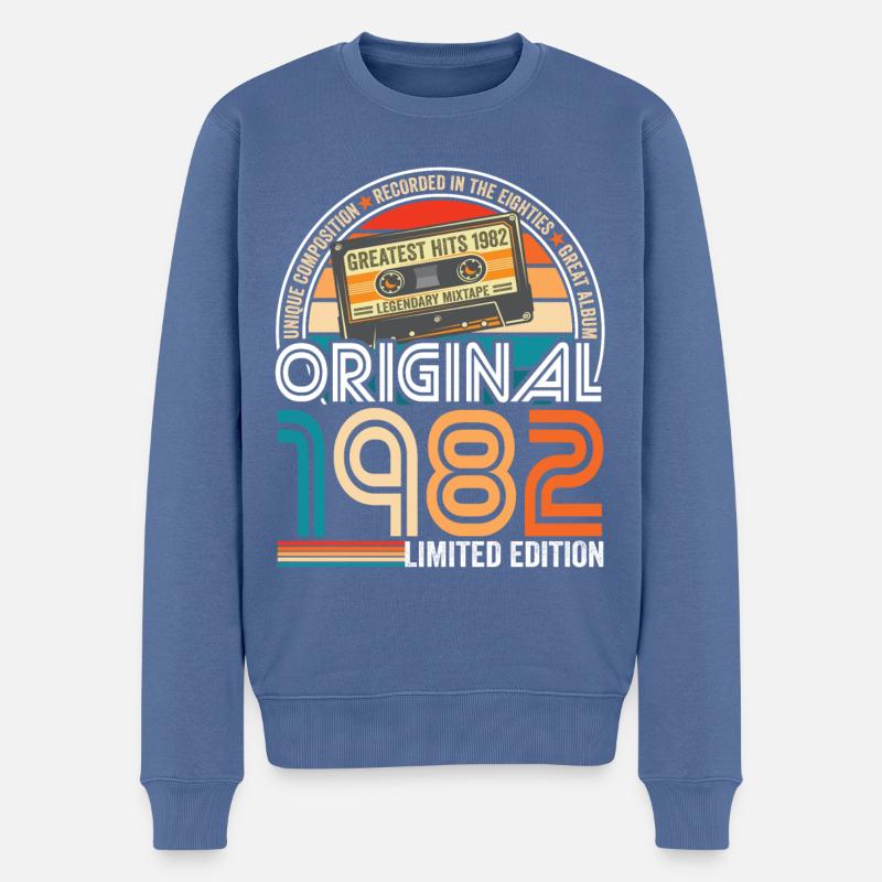 Geburtstag 1982 Retro Vintage Kassette Tape - Männer Premium Bio Pullover - Taubenblau