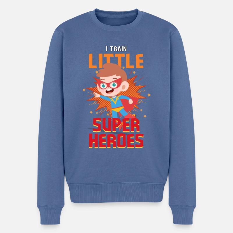Une enseignante de maternelle élève des petits super-héros - Pull Premium bio Homme - bleu pigeon