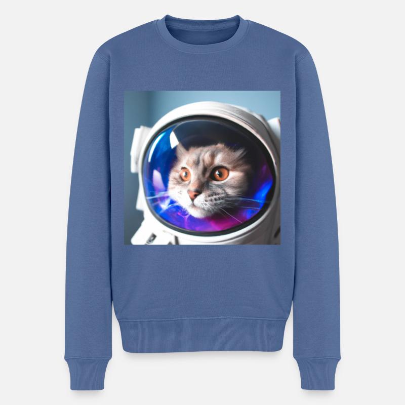 Chat dans l’espace - Pull Premium bio Homme - bleu pigeon