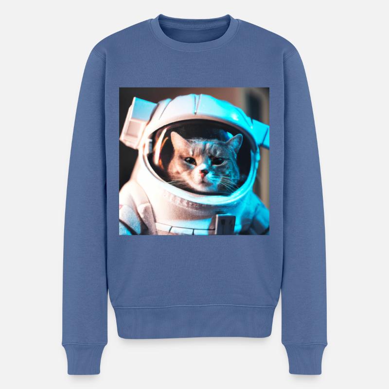 Katze im Weltraum - Männer Premium Bio Pullover - Taubenblau