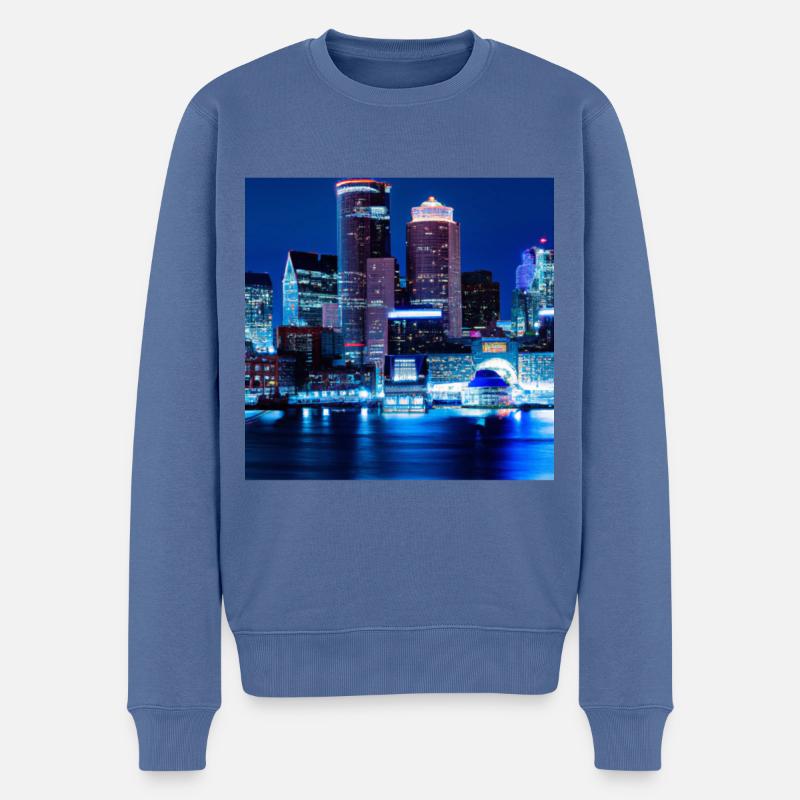 Großstadt Skyline bei Nacht - Männer Premium Bio Pullover - Taubenblau