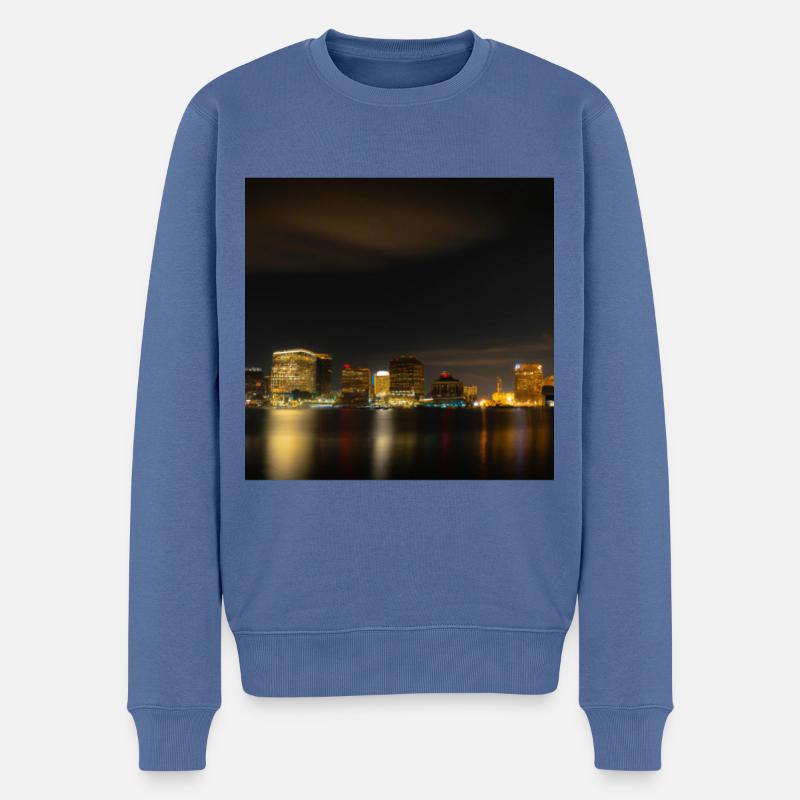 Großstadt Skyline bei Nacht - Männer Premium Bio Pullover - Taubenblau