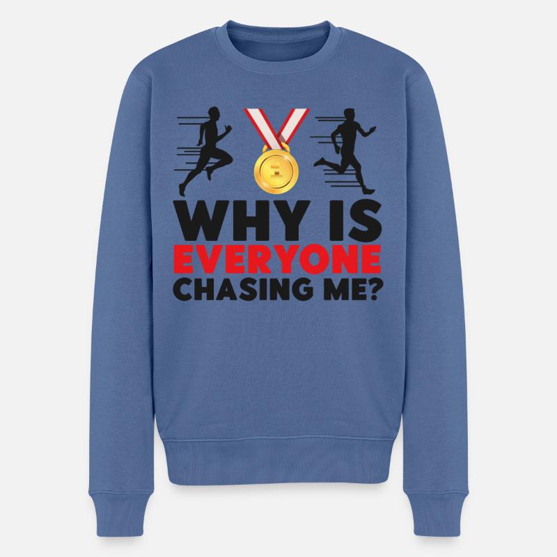 Running Runner Semi-Marathon Pourquoi - Pull Premium bio Homme - bleu pigeon